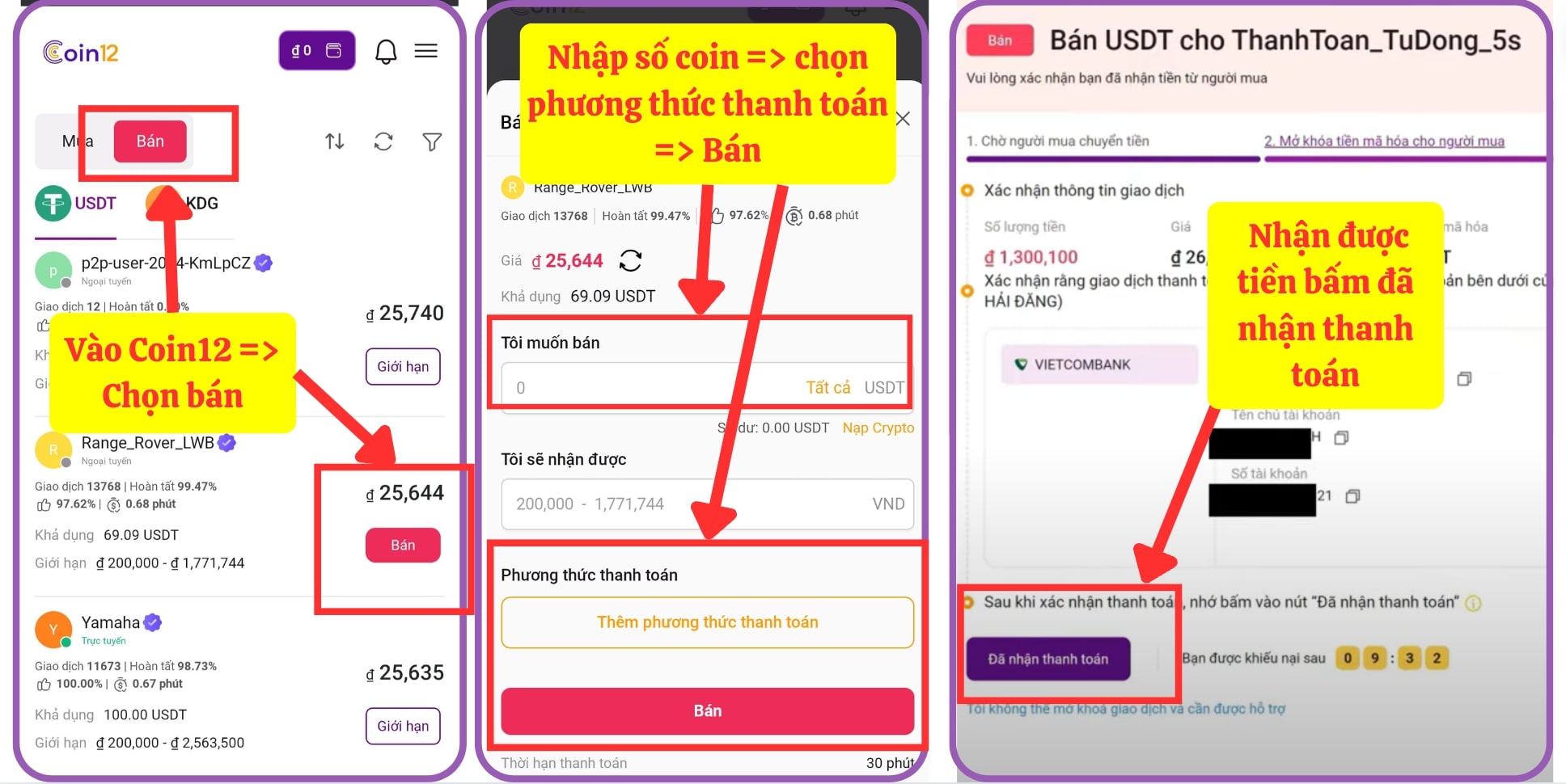 Bán USDT ra VND trên sàn Coin12